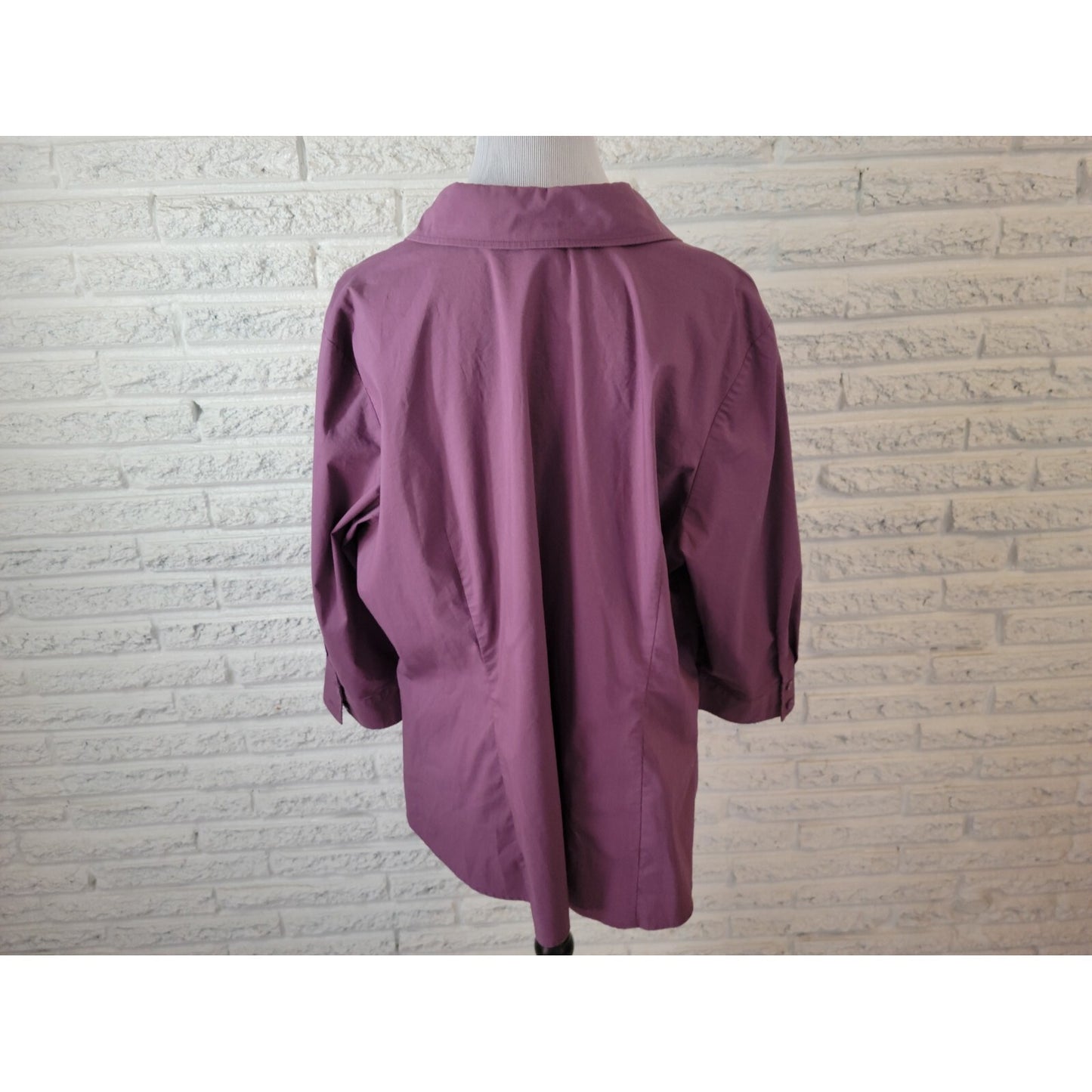 Worthington Women Shirt 3X Plus 3/4 Sleeve Collar Button Up Purple Lightweight