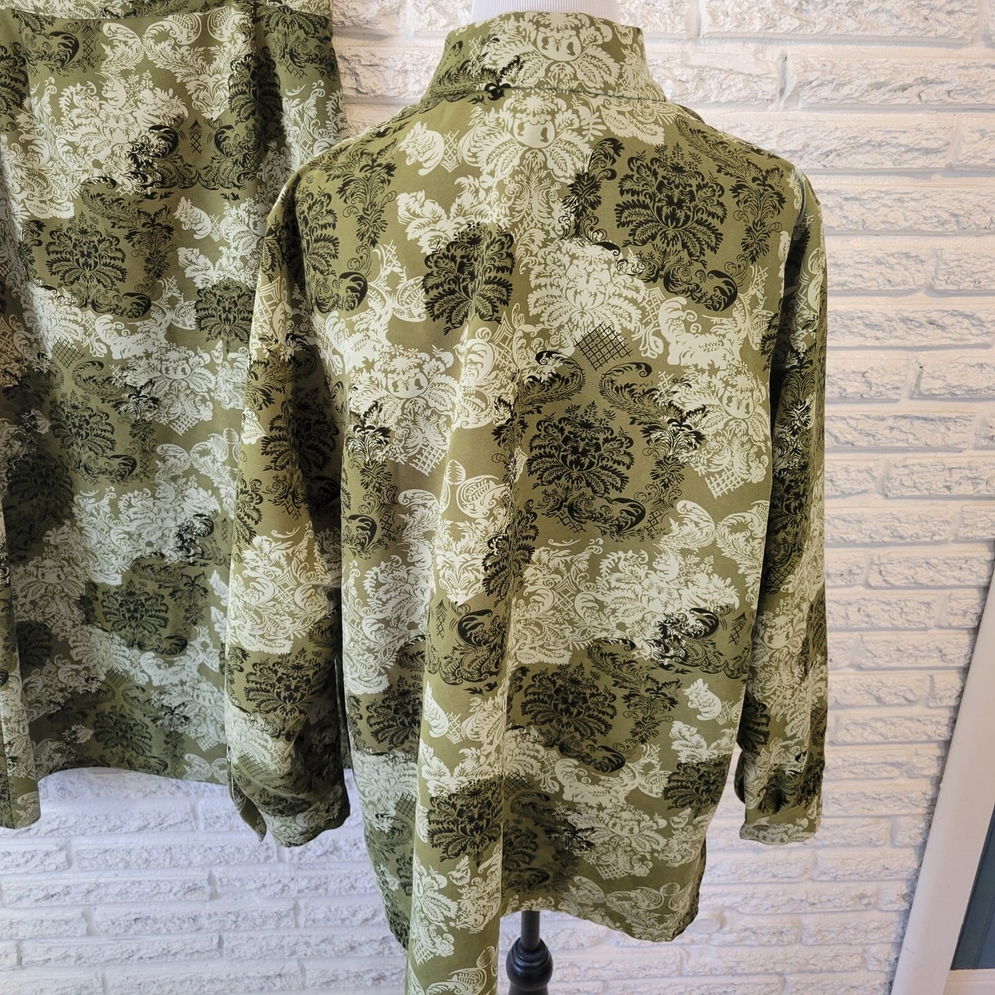 JM Collection Womens Skirt and Top 16W Plus Midi Pencil Green Damask Office