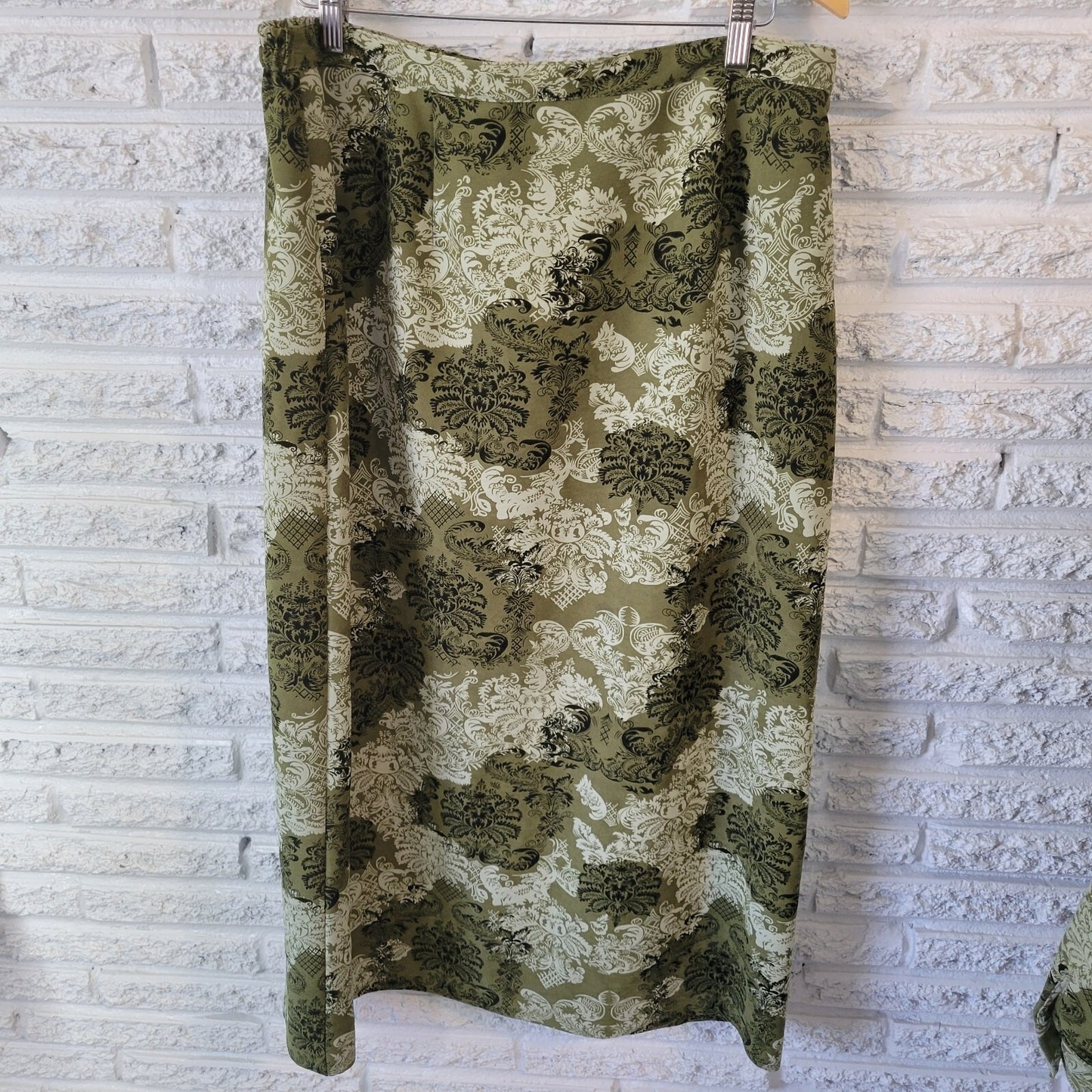 JM Collection Womens Skirt and Top 16W Plus Midi Pencil Green Damask Office