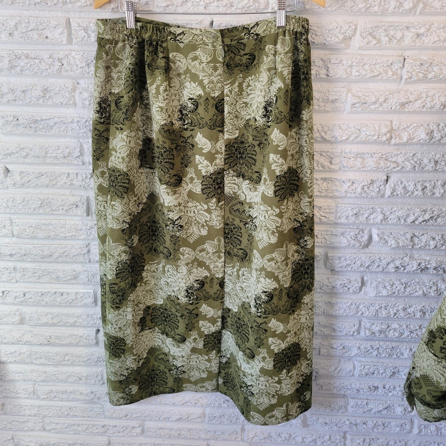 JM Collection Womens Skirt and Top 16W Plus Midi Pencil Green Damask Office