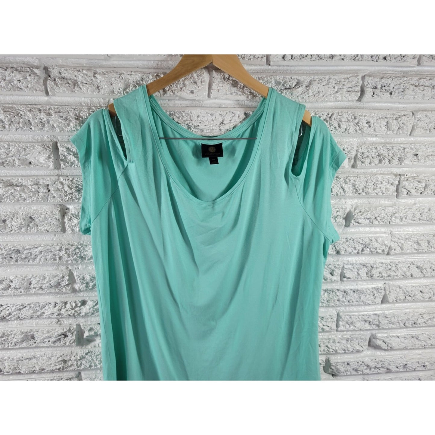 JM Collection Women Top XXL Plus Tee Short Sleeve Cold Shoulder Rayon Blend Blue