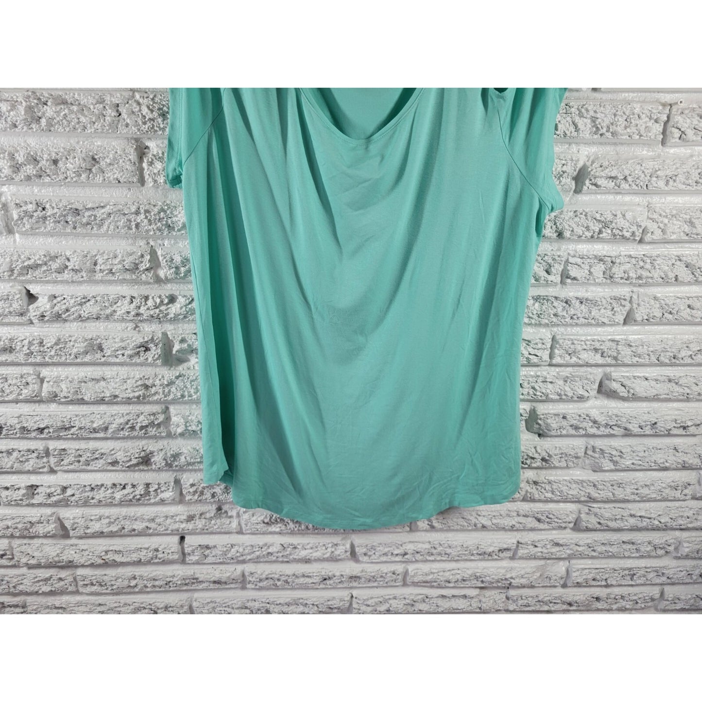 JM Collection Women Top XXL Plus Tee Short Sleeve Cold Shoulder Rayon Blend Blue