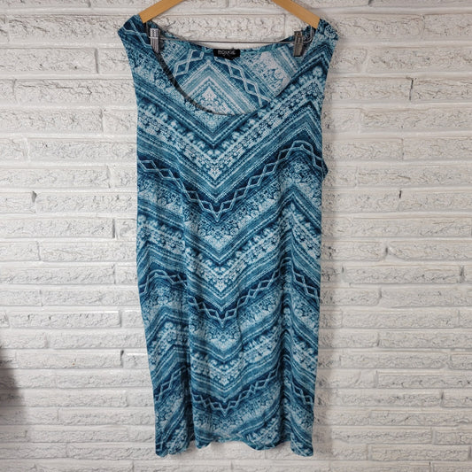 Rouge Women Dress 3X Tank Sleeveless Blue Green Geometric Lightweight Poly Blend