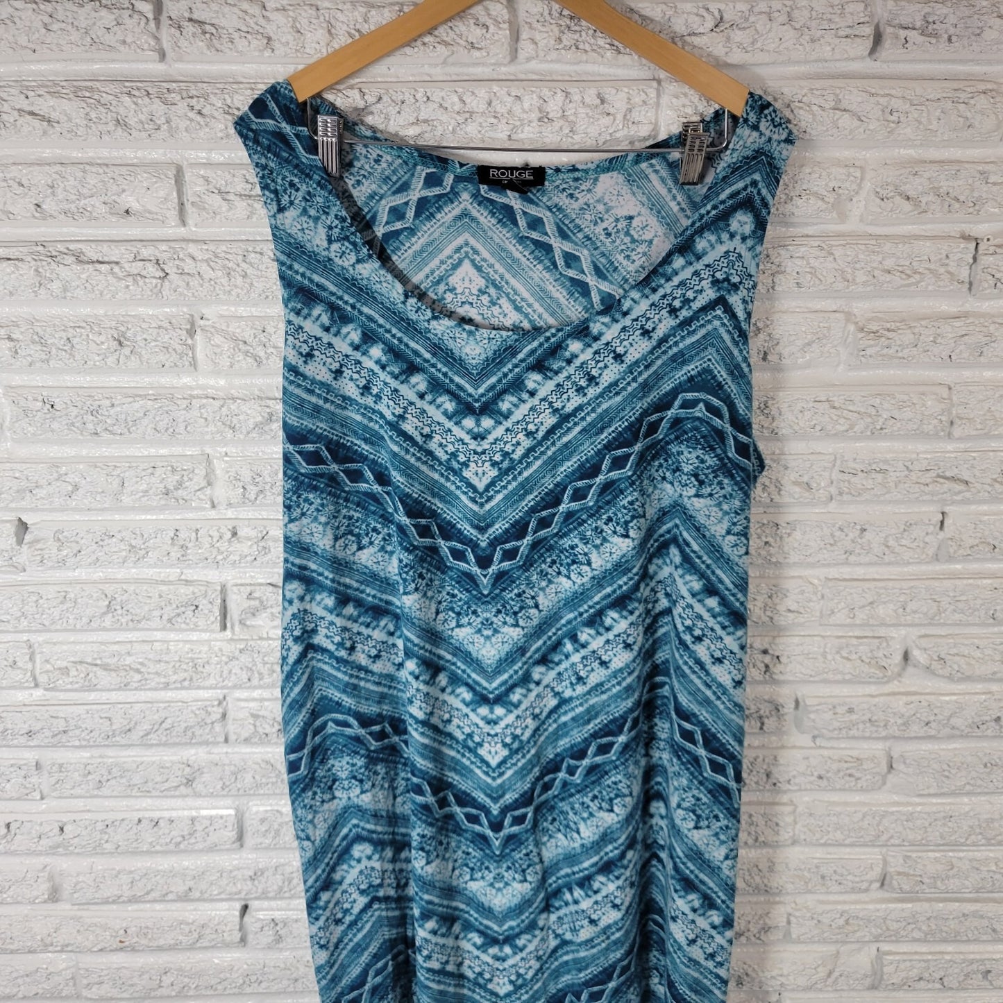 Rouge Women Dress 3X Tank Sleeveless Blue Green Geometric Lightweight Poly Blend