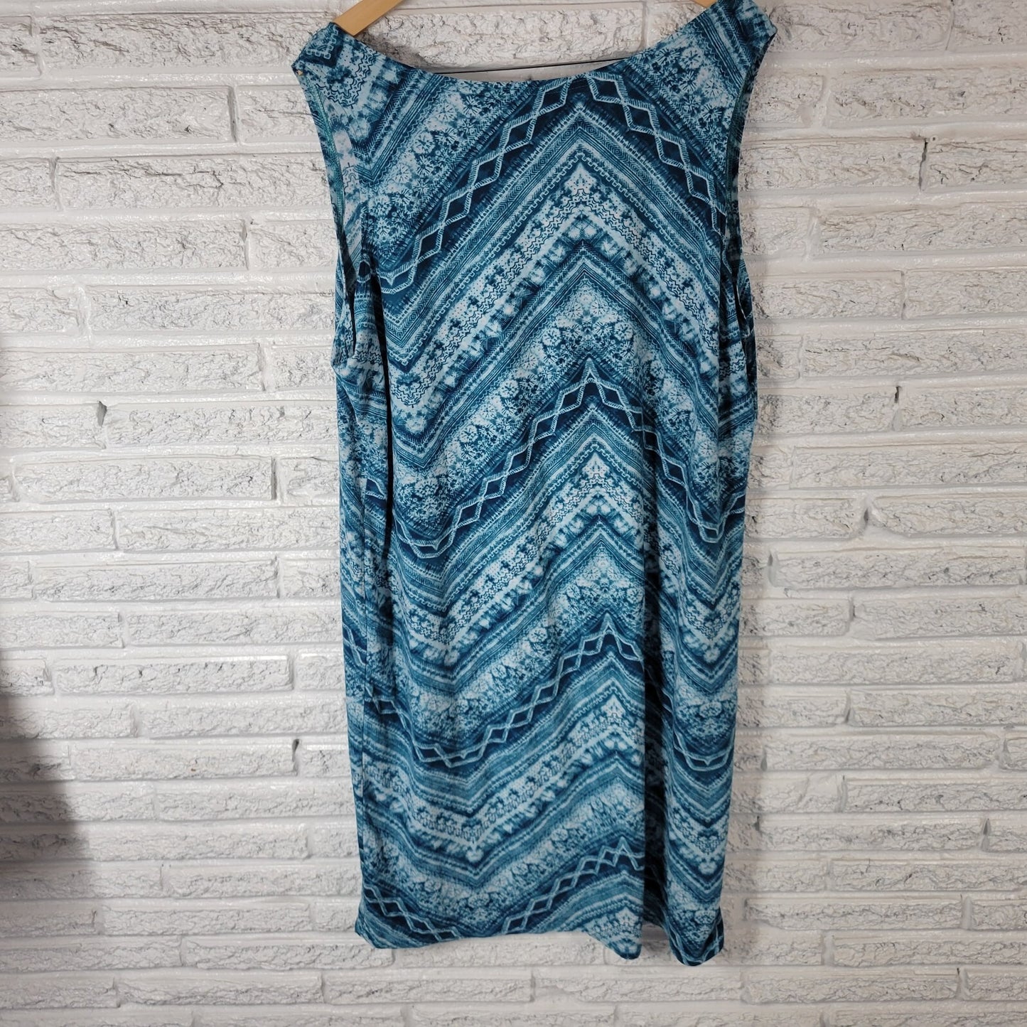 Rouge Women Dress 3X Tank Sleeveless Blue Green Geometric Lightweight Poly Blend