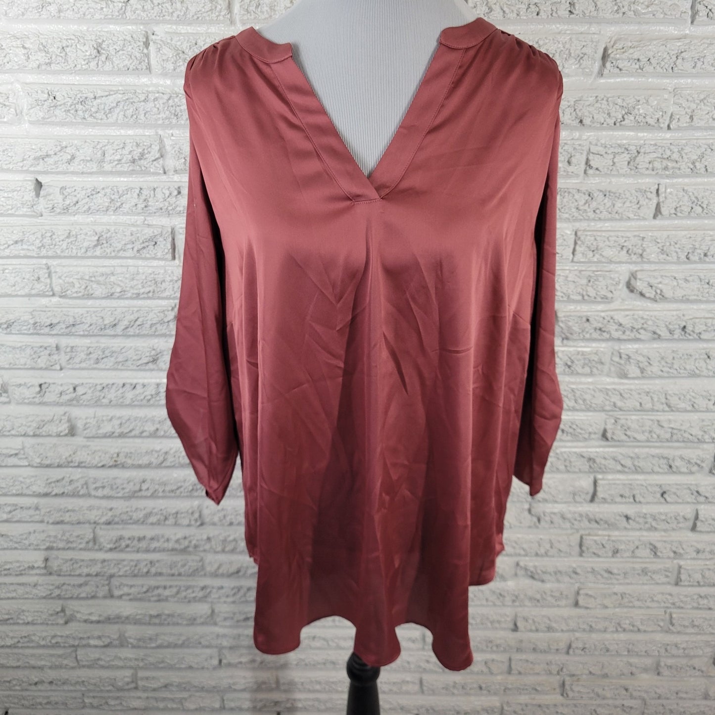 Worthington Womens Top 2X Roll Tab Sleeve Mauve Polyester Lightweight Office