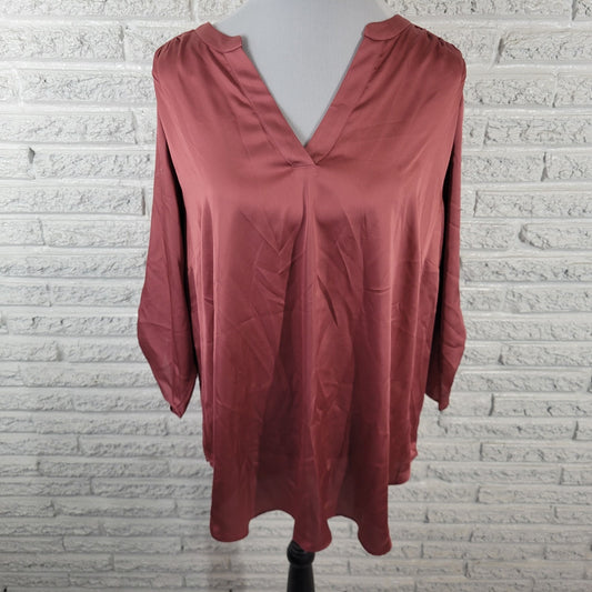 Worthington Womens Top 2X Roll Tab Sleeve Mauve Polyester Lightweight Office