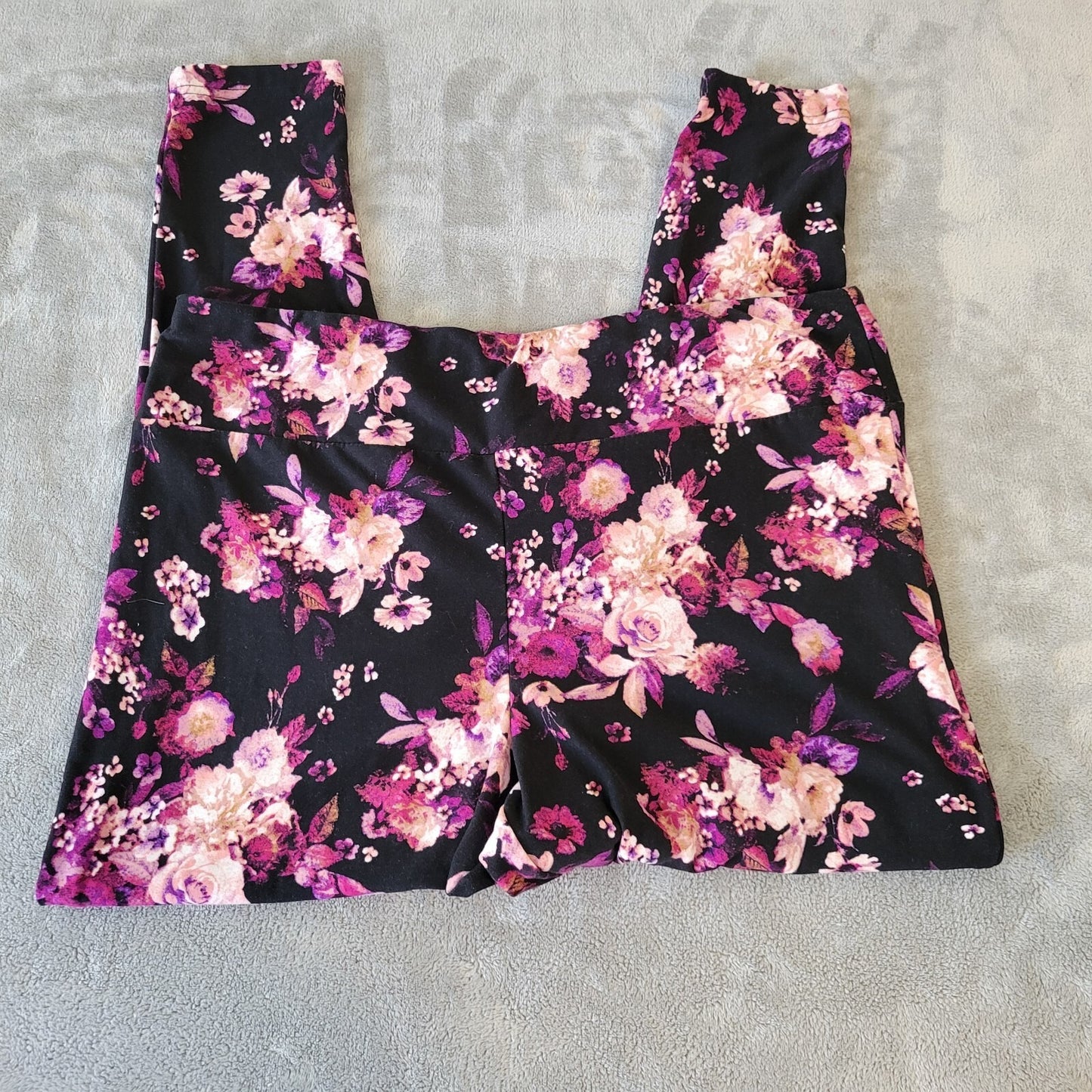Terra Sky Womens Leggings 2X 20W 22W Pull On Purple Black Floral Lightweight