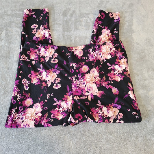 Terra Sky Womens Leggings 2X 20W 22W Pull On Purple Black Floral Lightweight
