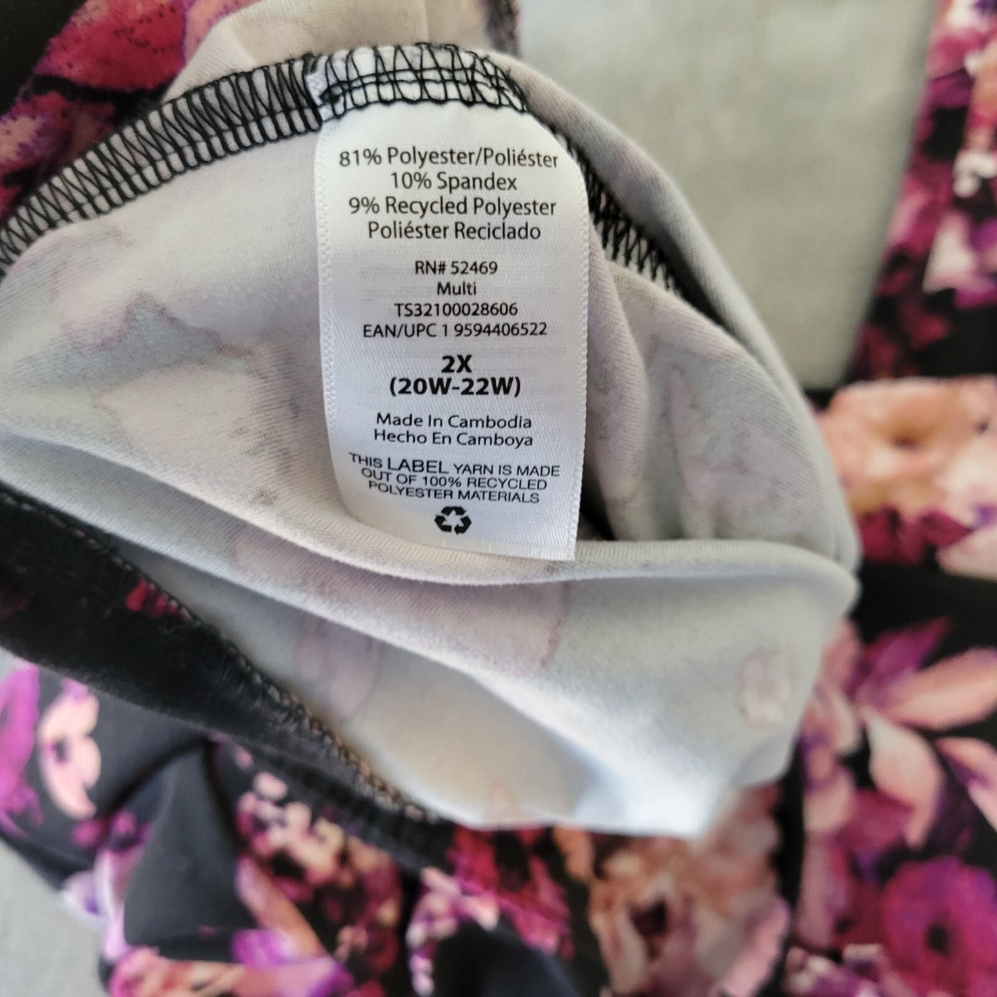 Terra Sky Womens Leggings 2X 20W 22W Pull On Purple Black Floral Lightweight