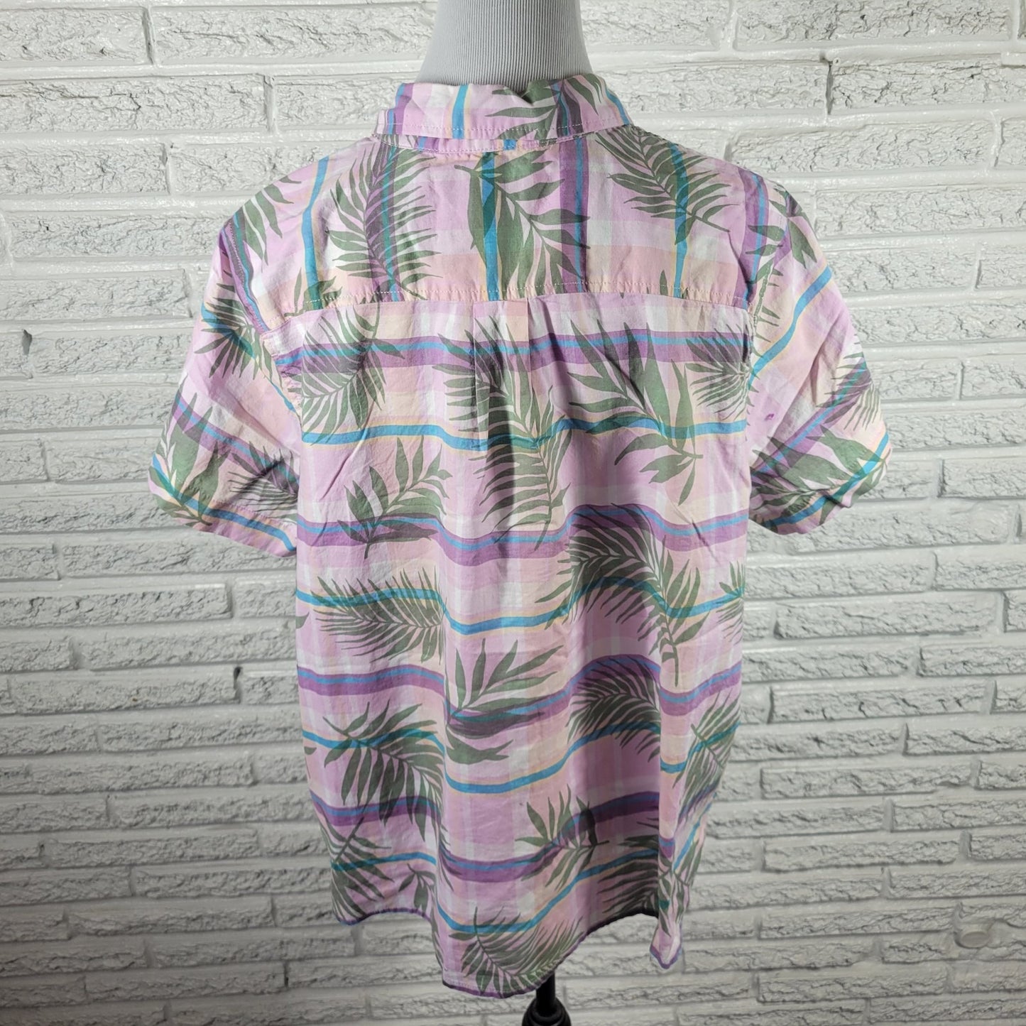 Lands End Women's Plus Size 1X Lavender Floral Cotton Button Front Short Sleeve