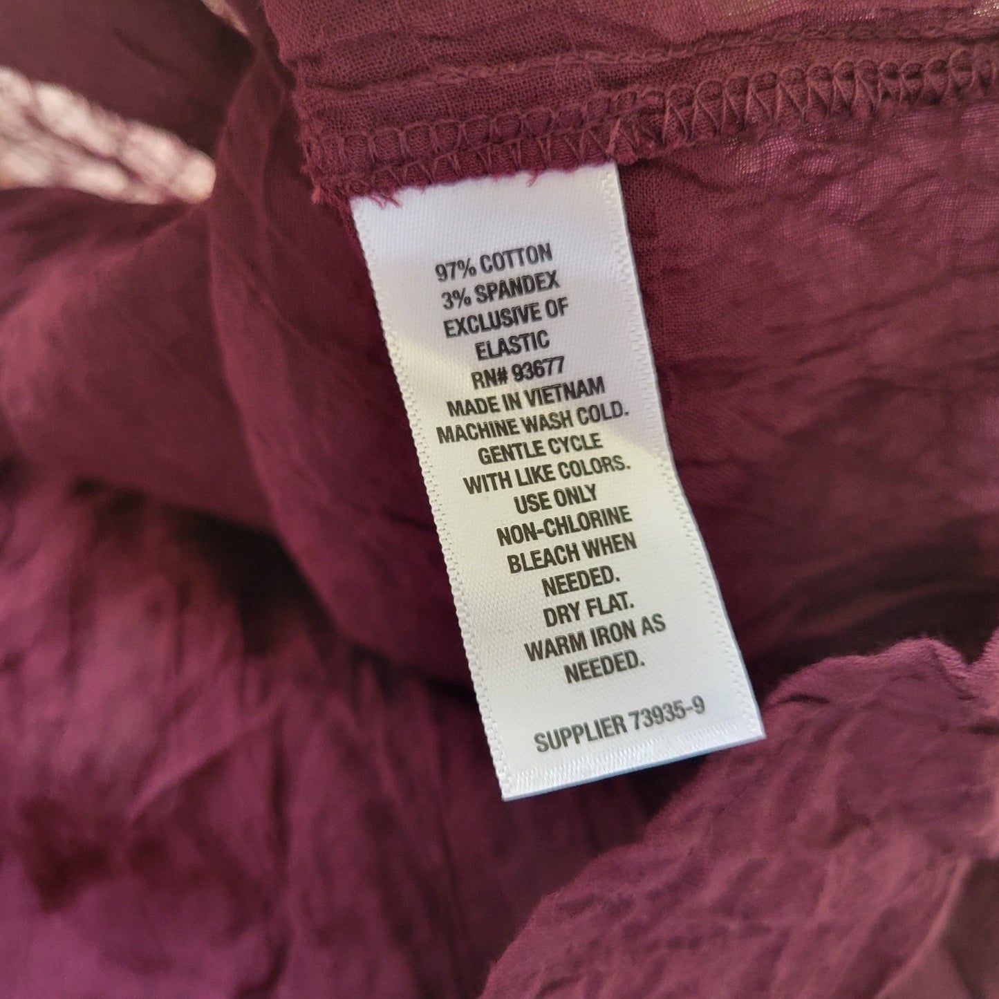 Ana Womens Top 1X Plus Long Sleeve Burgundy Frilly Neckline Sheer Lightweight