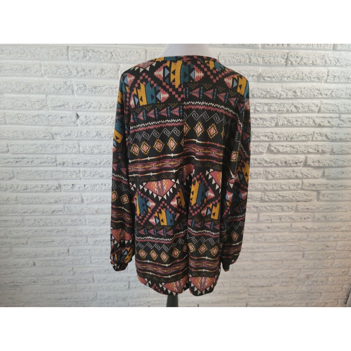 Mint Pineapple Womens Top 3XL Plus Tunic Tribal Black Geometric Fitted Sleeve