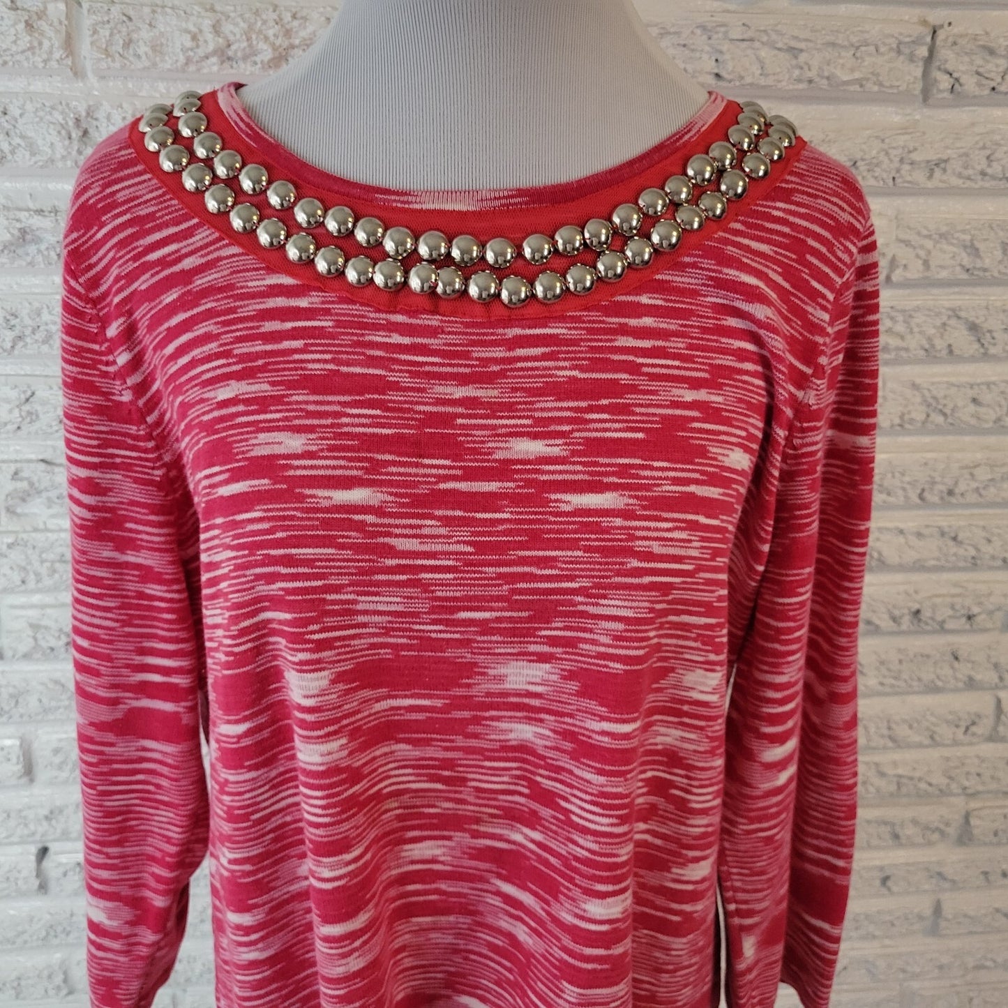 Sag Harbor Women Top XL 3/4 Sleeve Pink Heather Knit Cotton Studded Comfy Casual
