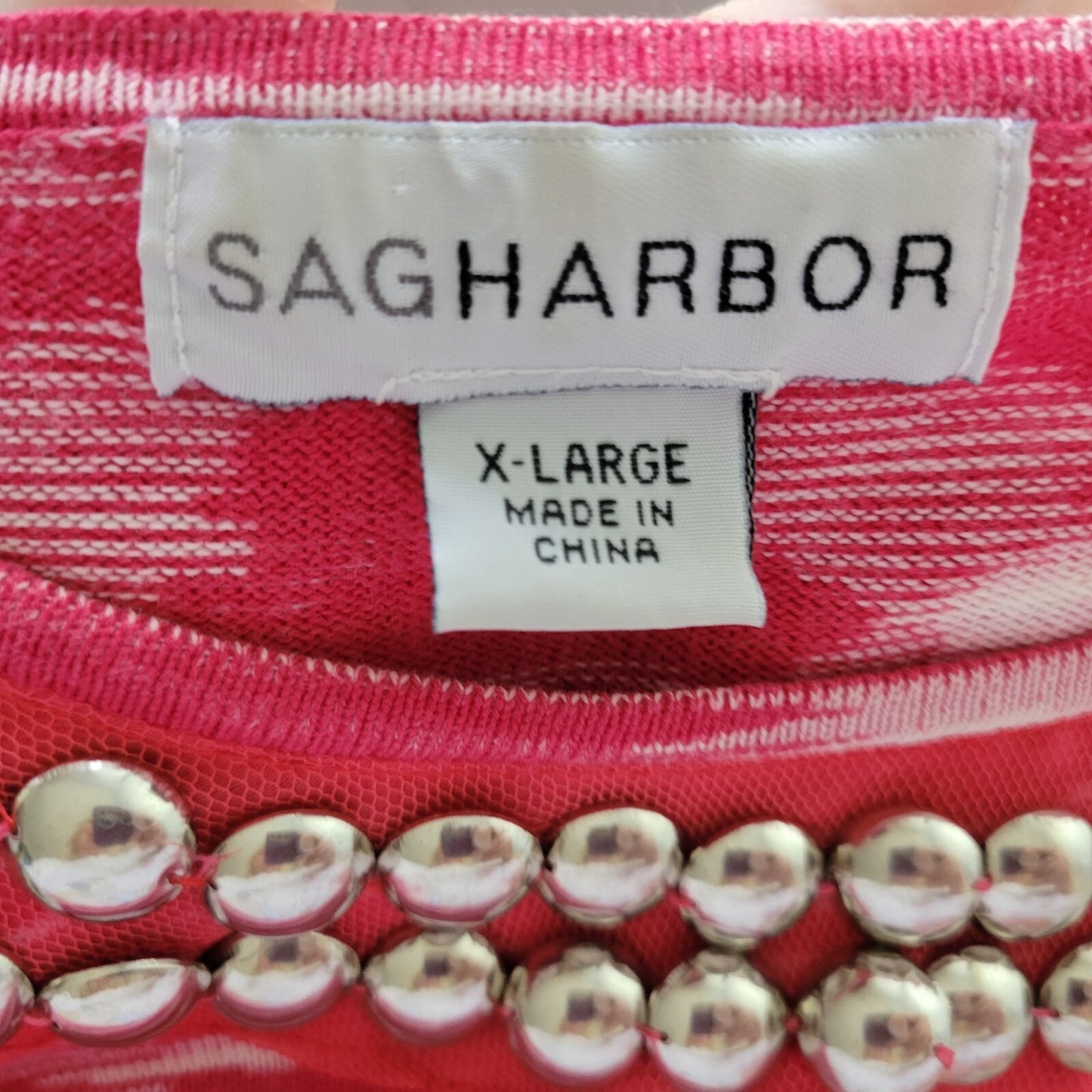 Sag Harbor Women Top XL 3/4 Sleeve Pink Heather Knit Cotton Studded Comfy Casual