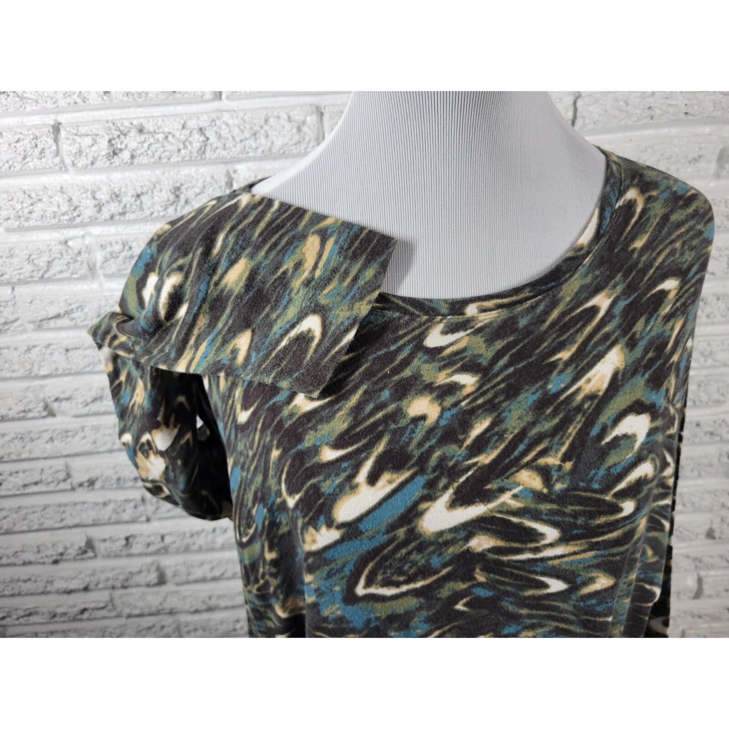 Westbound Womens Top 2X Plus Long Sleeve Green Watercolor Cotton Casual