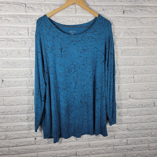 Apt 9 Essentials Womens Top 4X Plus Tunic Long Sleeve Blue Rayon Spandex Knit