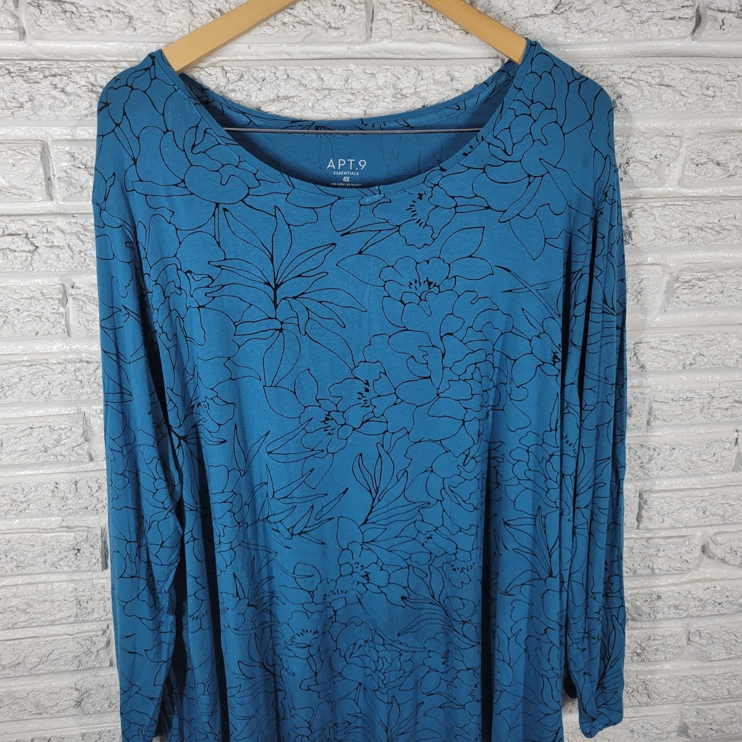 Apt 9 Essentials Womens Top 4X Plus Tunic Long Sleeve Blue Rayon Spandex Knit