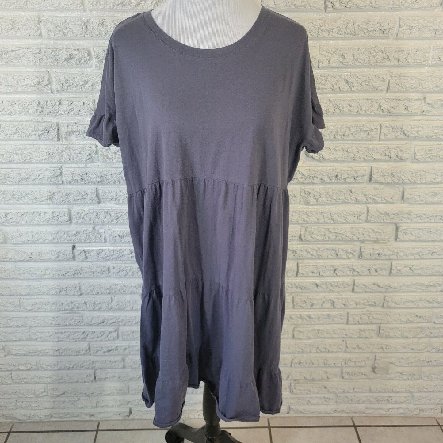 Time Tru Womens Dress XXL 20 Mini Short Sleeve Gray Cotton Ruffle Comfy Casual
