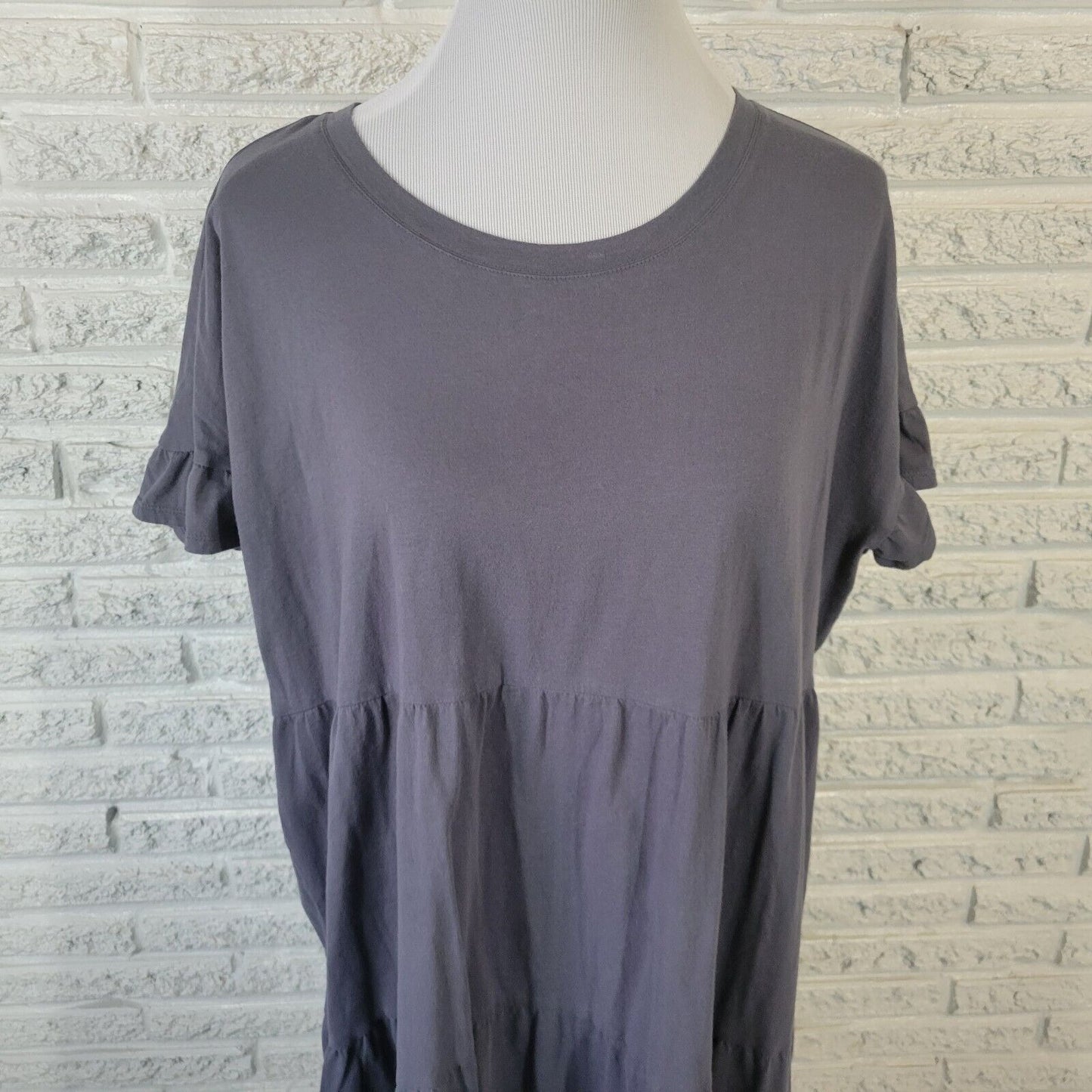 Time Tru Womens Dress XXL 20 Mini Short Sleeve Gray Cotton Ruffle Comfy Casual