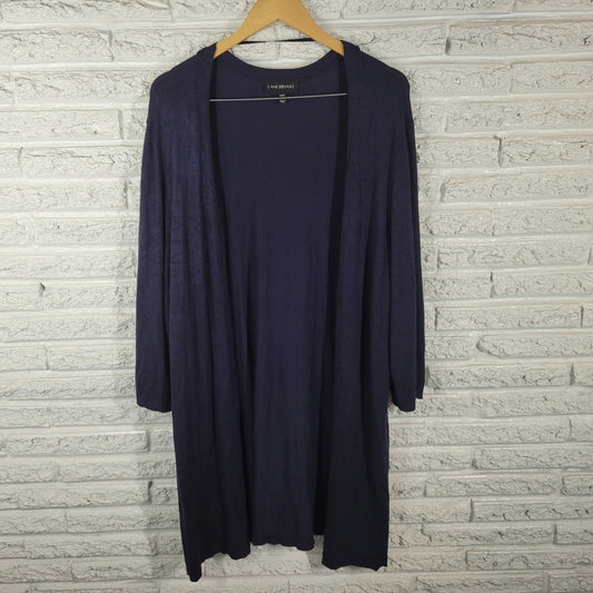 Lane Bryant Women Sweater 22 24 Plus Cardigan Open Blue Casual Comfy Nylon Rayon