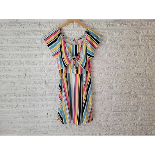 Arizona Womens Dress 2XL Mini Fit Flare Stripe Cap Sleeve On Off Shoulder