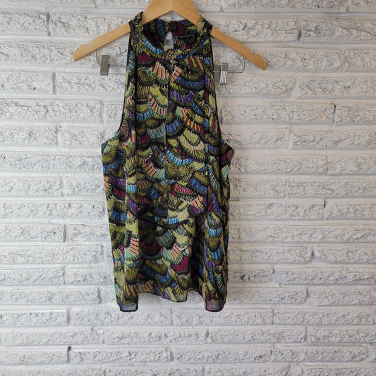 Madison Womens Top XL Sleeveless Green Polyester Lightweight Office Button Up