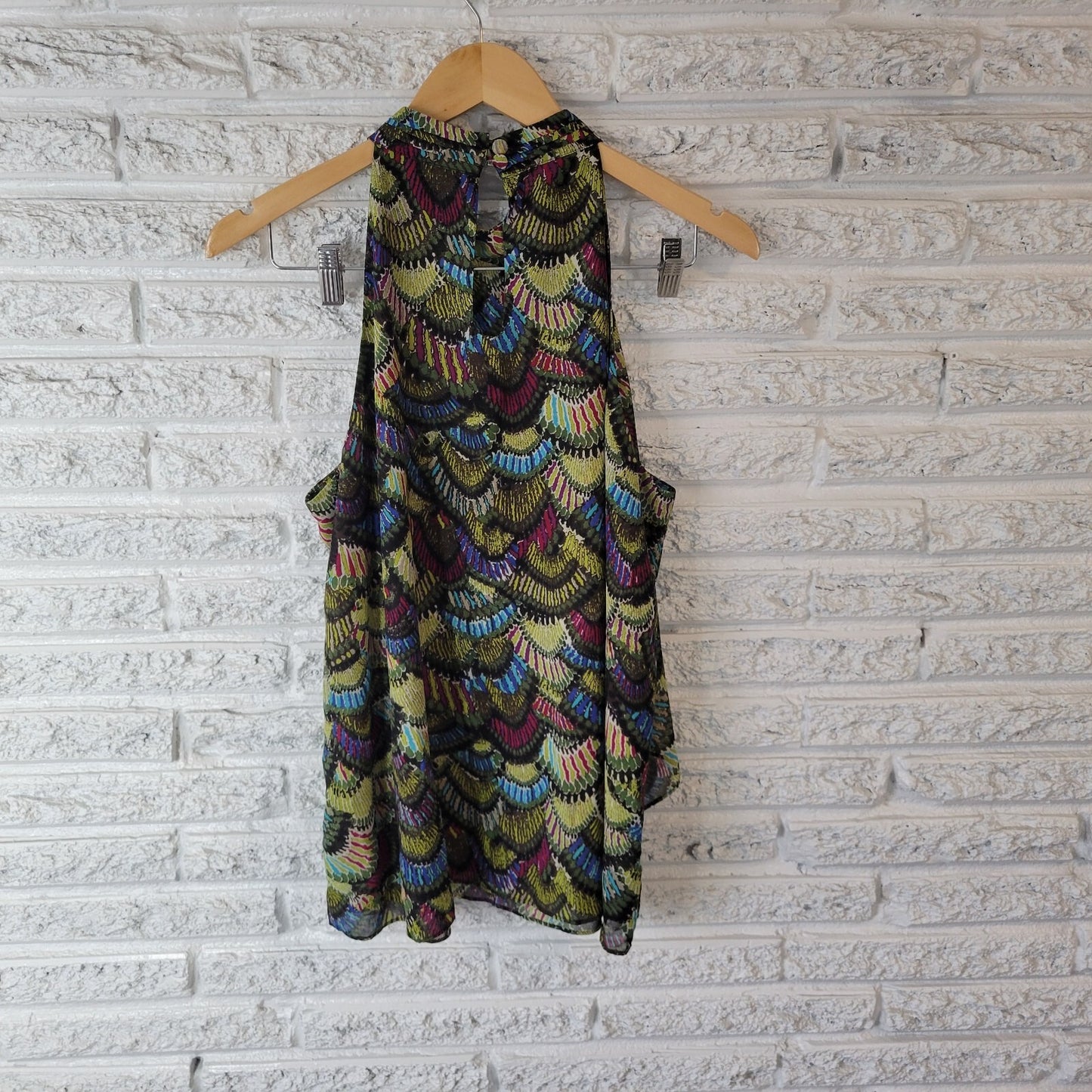 Madison Womens Top XL Sleeveless Green Polyester Lightweight Office Button Up