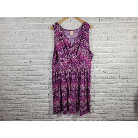 Faded Glory Womens Dress 3X Plus Sleeveless Sheath Purple Geometric Poly Blend
