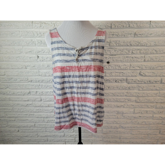 Fourth of July Chaps Womens Top XXL Plus Tank Patriotic Red Stripe Muted Lace Up