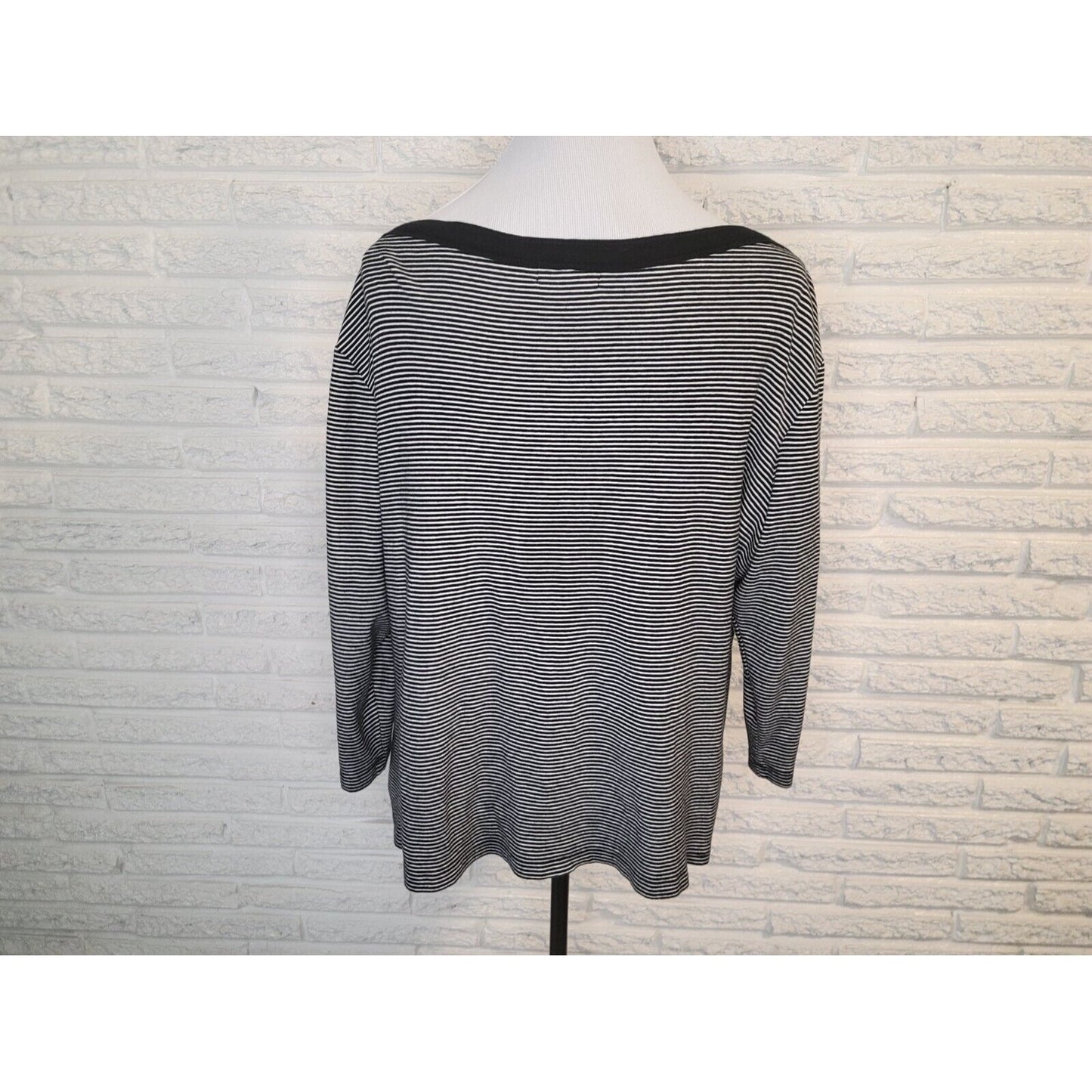 Chaps Womens Top 2X Plus Knit Lace Up Sleeve Stripe Cotton Pullover Stretch