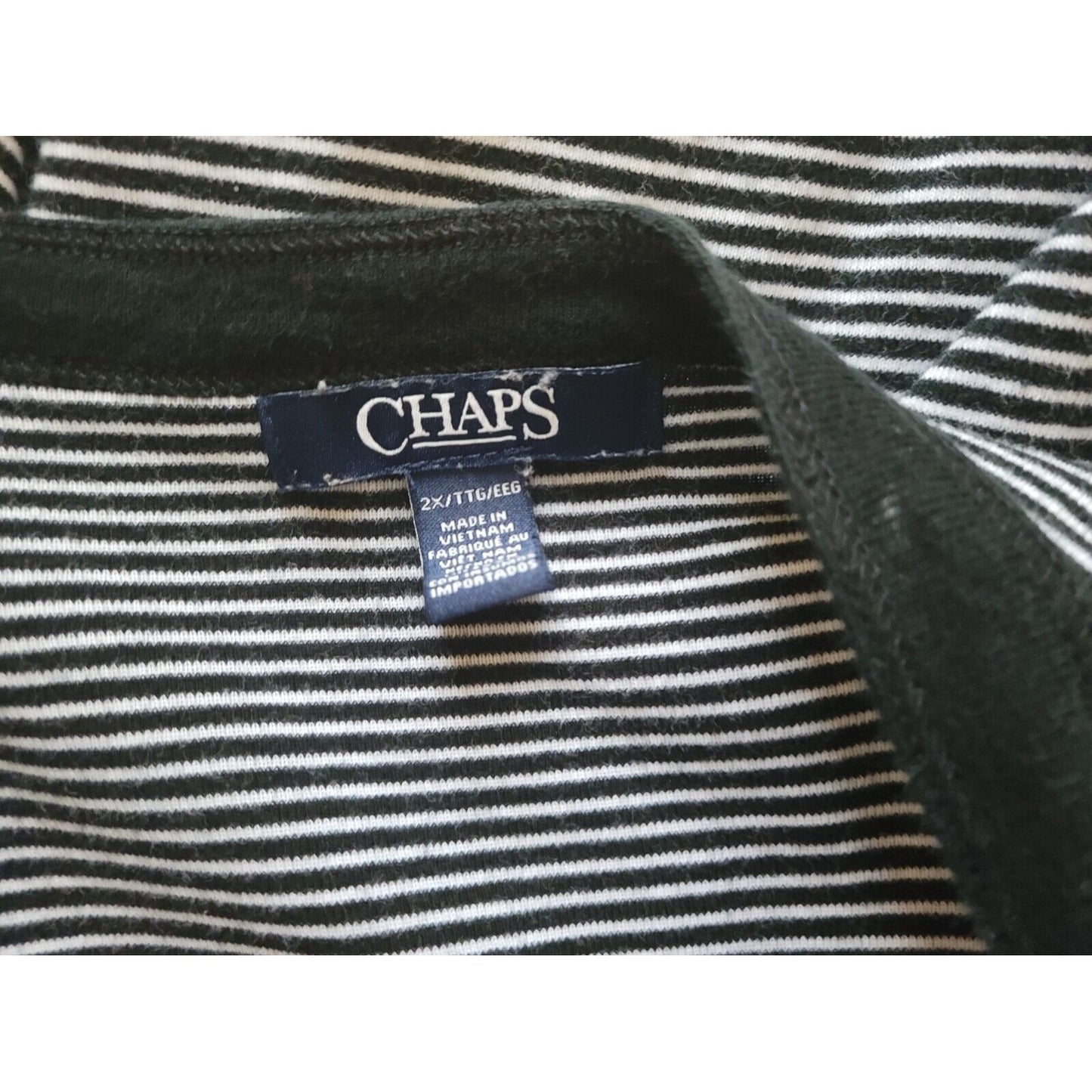 Chaps Womens Top 2X Plus Knit Lace Up Sleeve Stripe Cotton Pullover Stretch