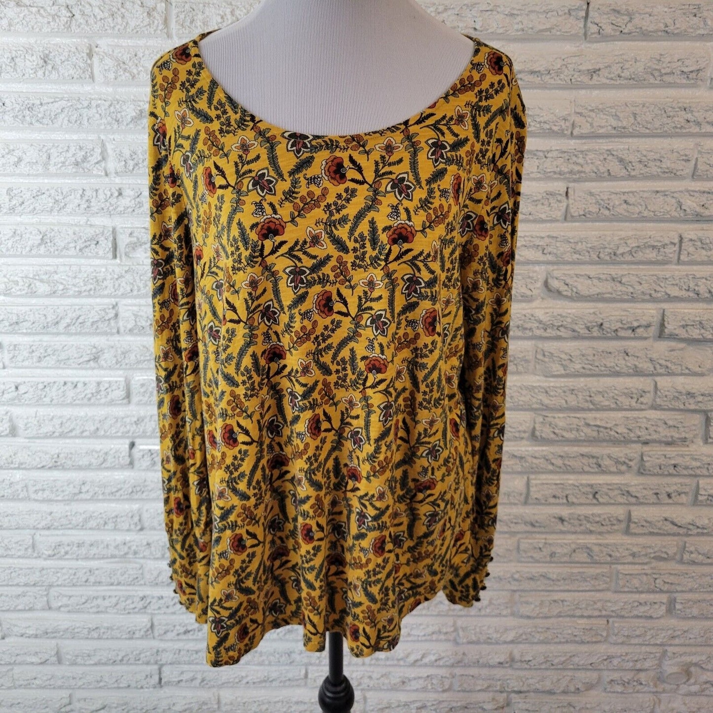 Cato Womens Top 18W 20W Long Sleeve Gold Orange Floral Cotton Blend Lightweight