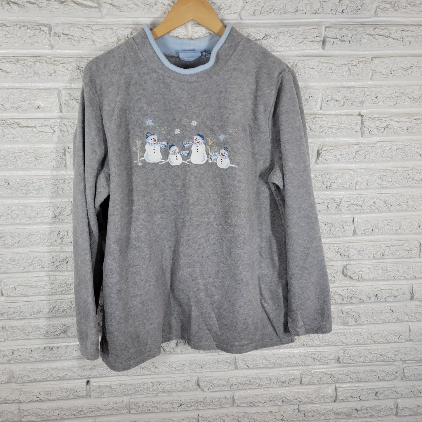 Croft Barrow Womens Sweatshirt XL Gray Fleece Snowman Soft Embroidered Winter