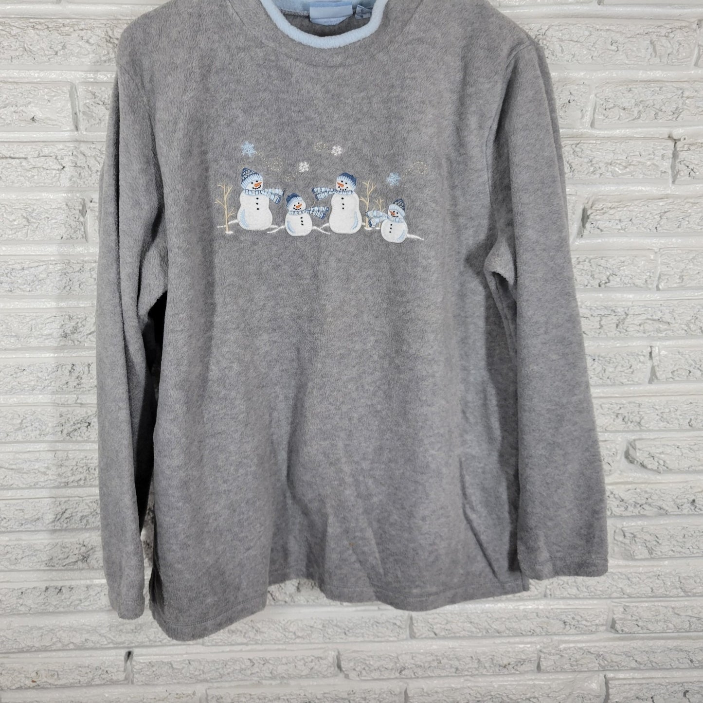 Croft Barrow Womens Sweatshirt XL Gray Fleece Snowman Soft Embroidered Winter