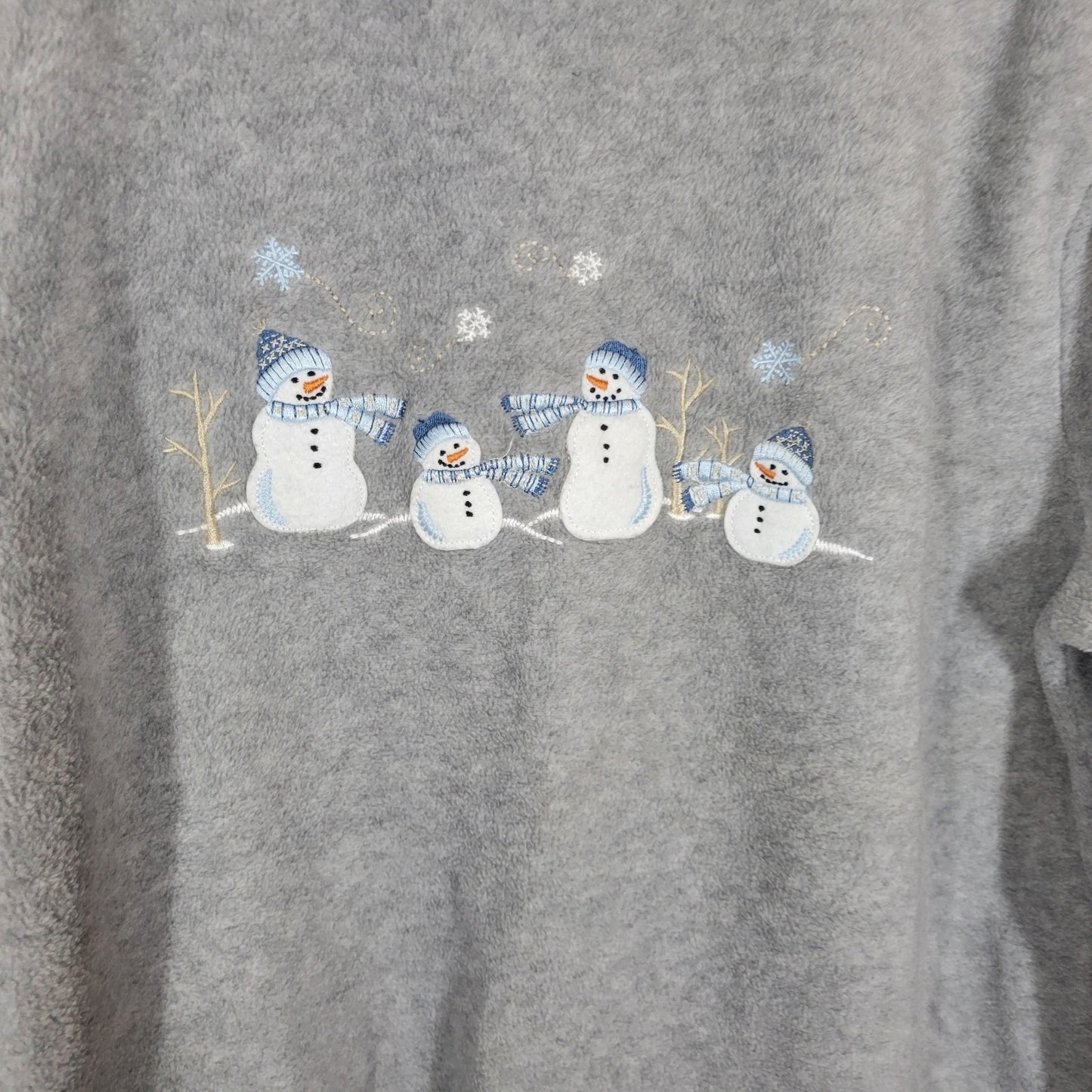 Croft Barrow Womens Sweatshirt XL Gray Fleece Snowman Soft Embroidered Winter