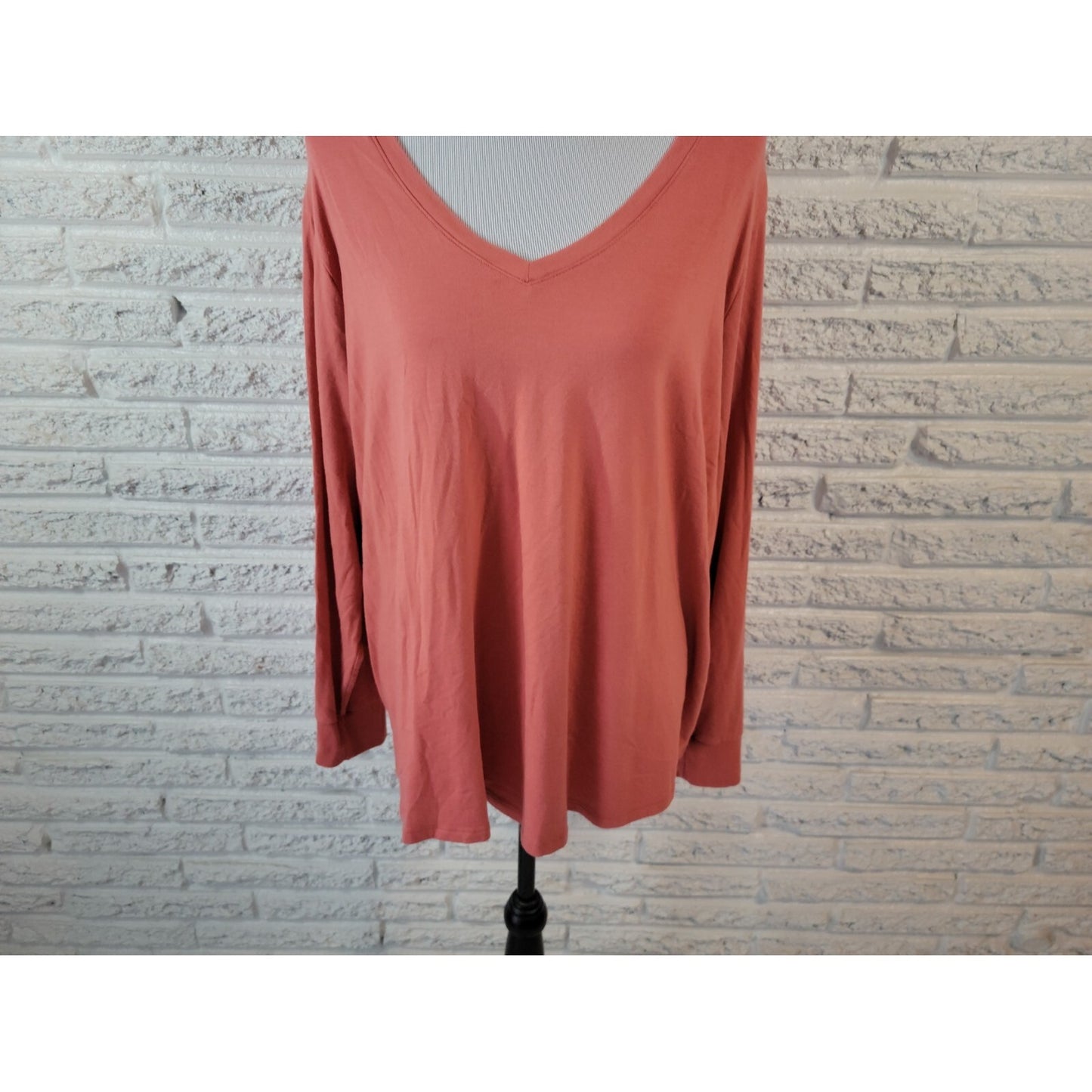 Terra Sky Womens Top 3X Plus Tee Long Sleeve Orange Pullover VNeck Basic Casual