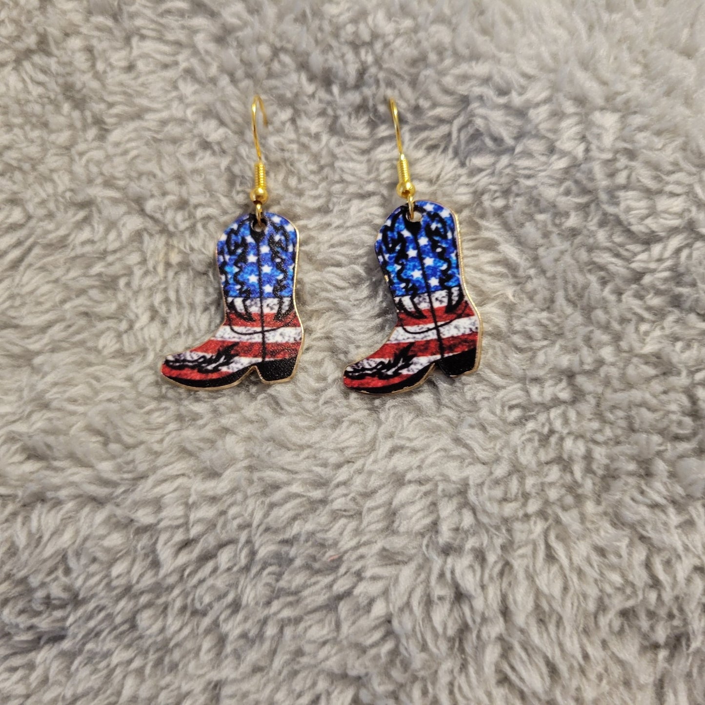 4th of July USA Stars Stripes Earrings Red White Blue Western Rodeo Dangle Drop