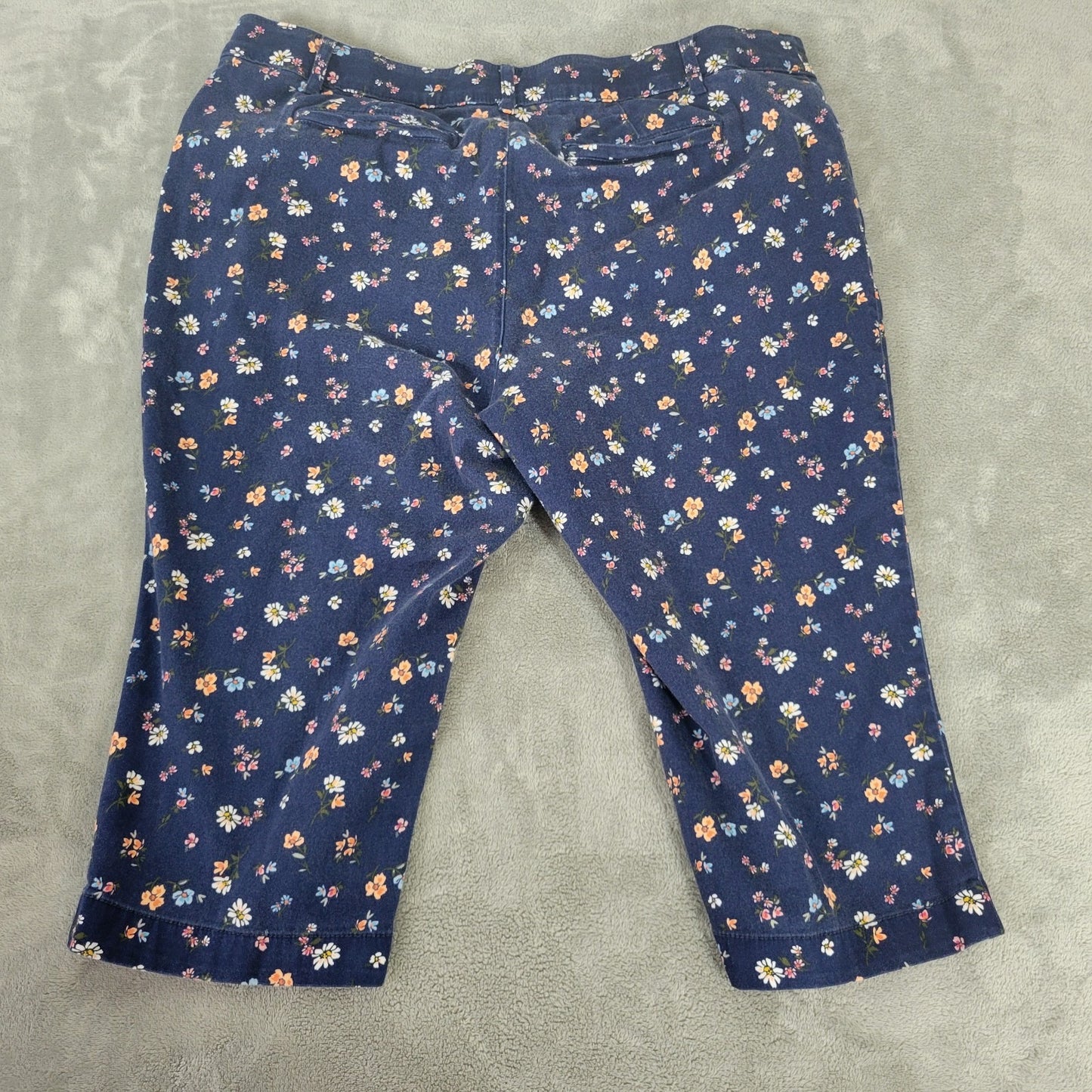 St Johns Bay Womens Pants 18W Plus Capri Blue Floral Zip Fly Pockets Comfy