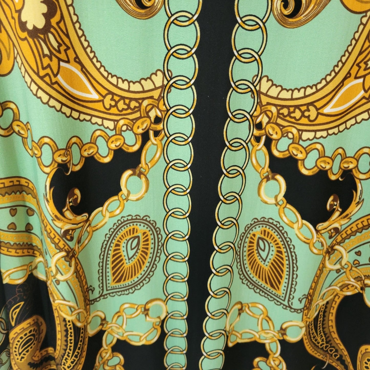 Haani Women Dress Extra Large Mini Long Sleeve Green Gold Paisley Keyhole Office