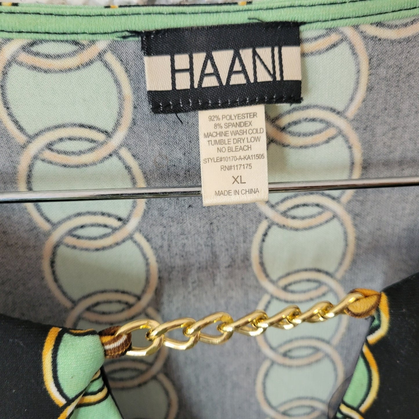 Haani Women Dress Extra Large Mini Long Sleeve Green Gold Paisley Keyhole Office