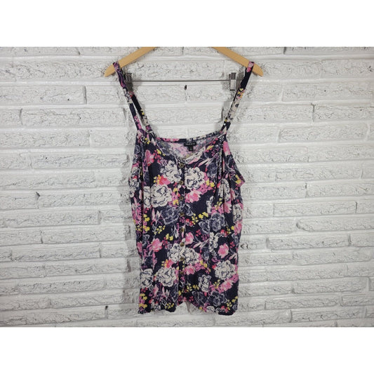 Torrid Women Top 2 2X Camisole Blue Floral Casual Adjustable Spaghetti Button Up