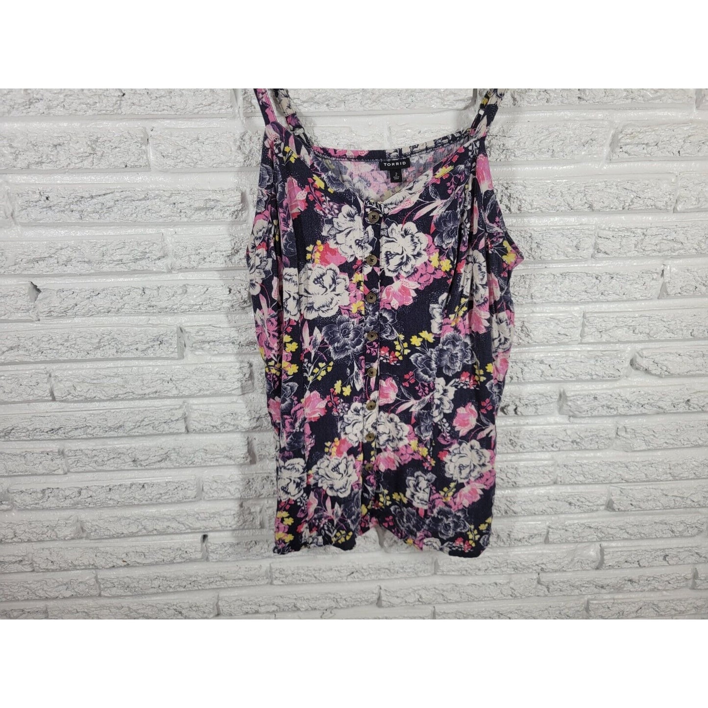 Torrid Women Top 2 2X Camisole Blue Floral Casual Adjustable Spaghetti Button Up