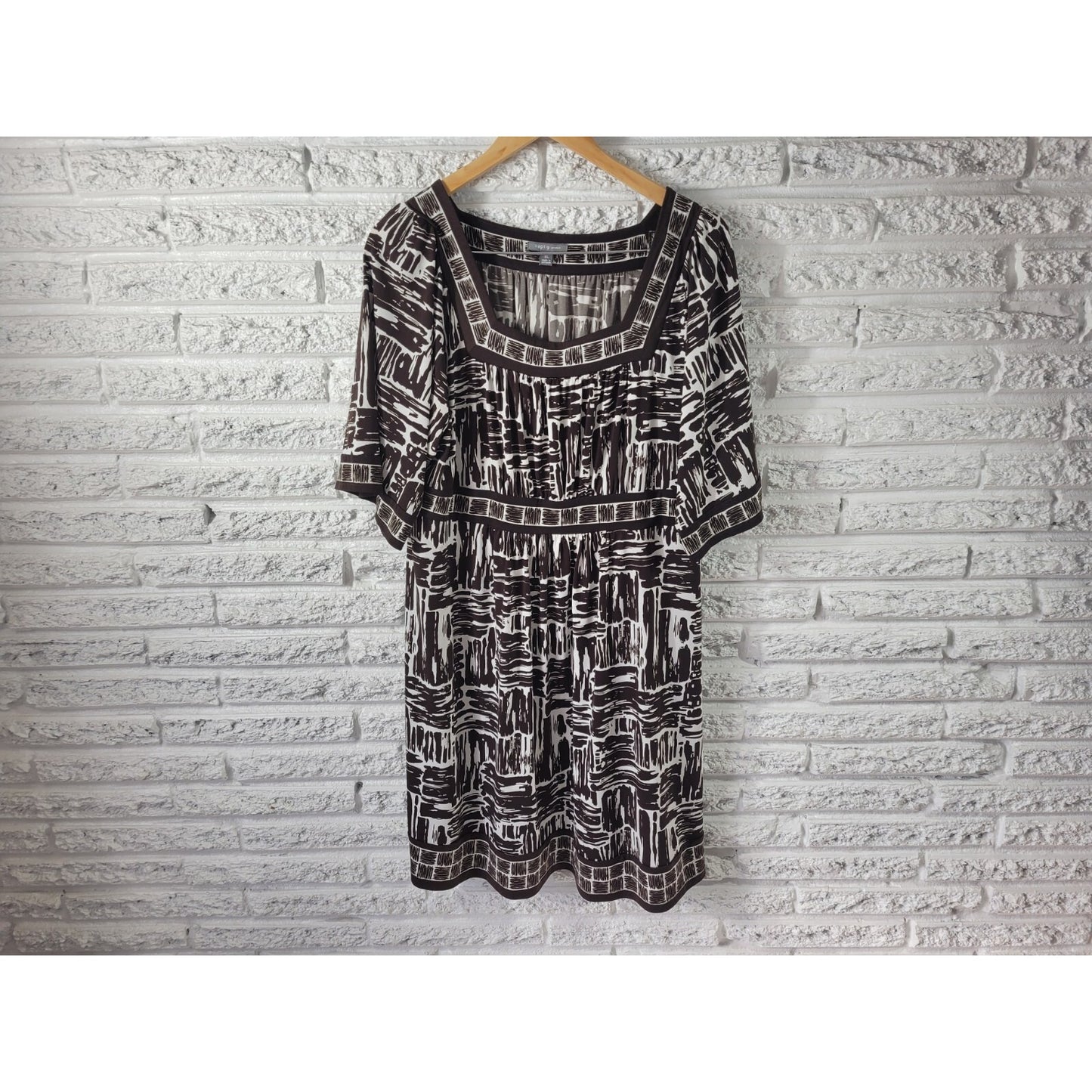 Apt 9 Women's XL Dress Blue Geometric Square Neck Short Sleeve Stretch Casual