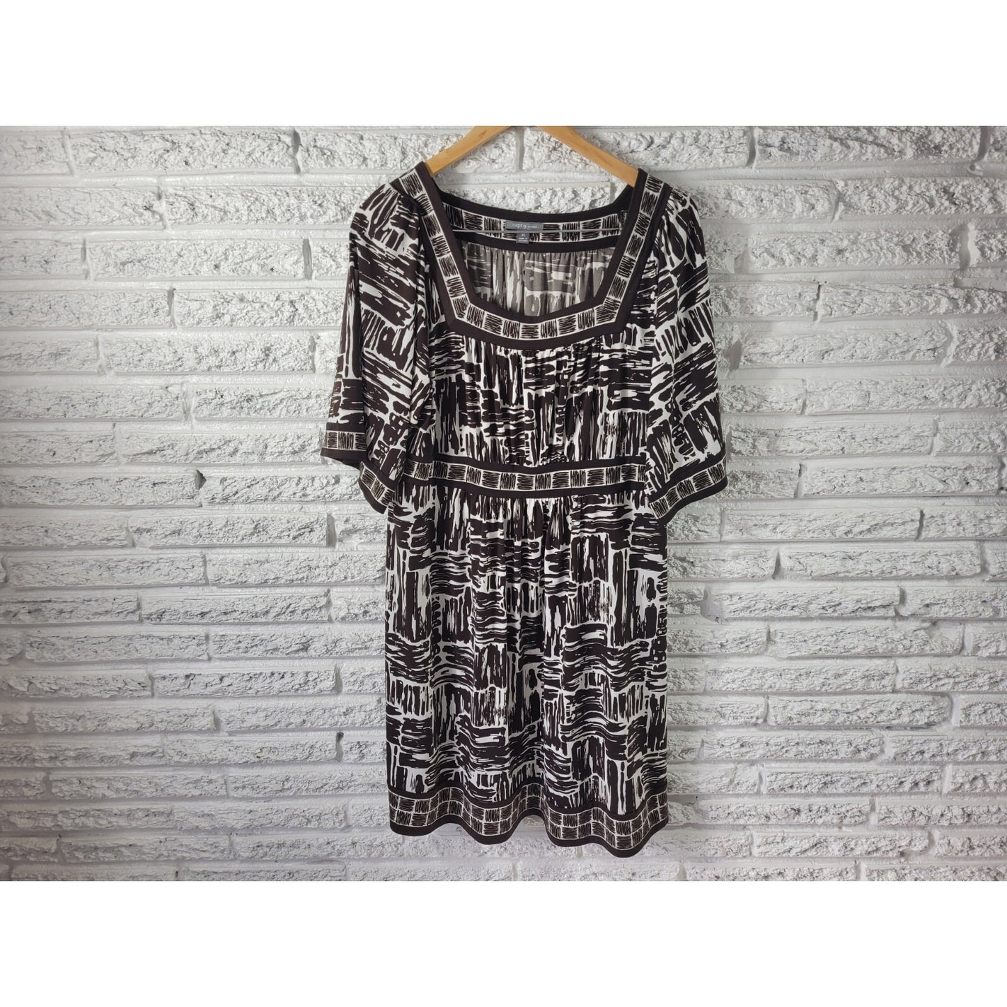 Apt 9 Women's XL Dress Blue Geometric Square Neck Short Sleeve Stretch Casual