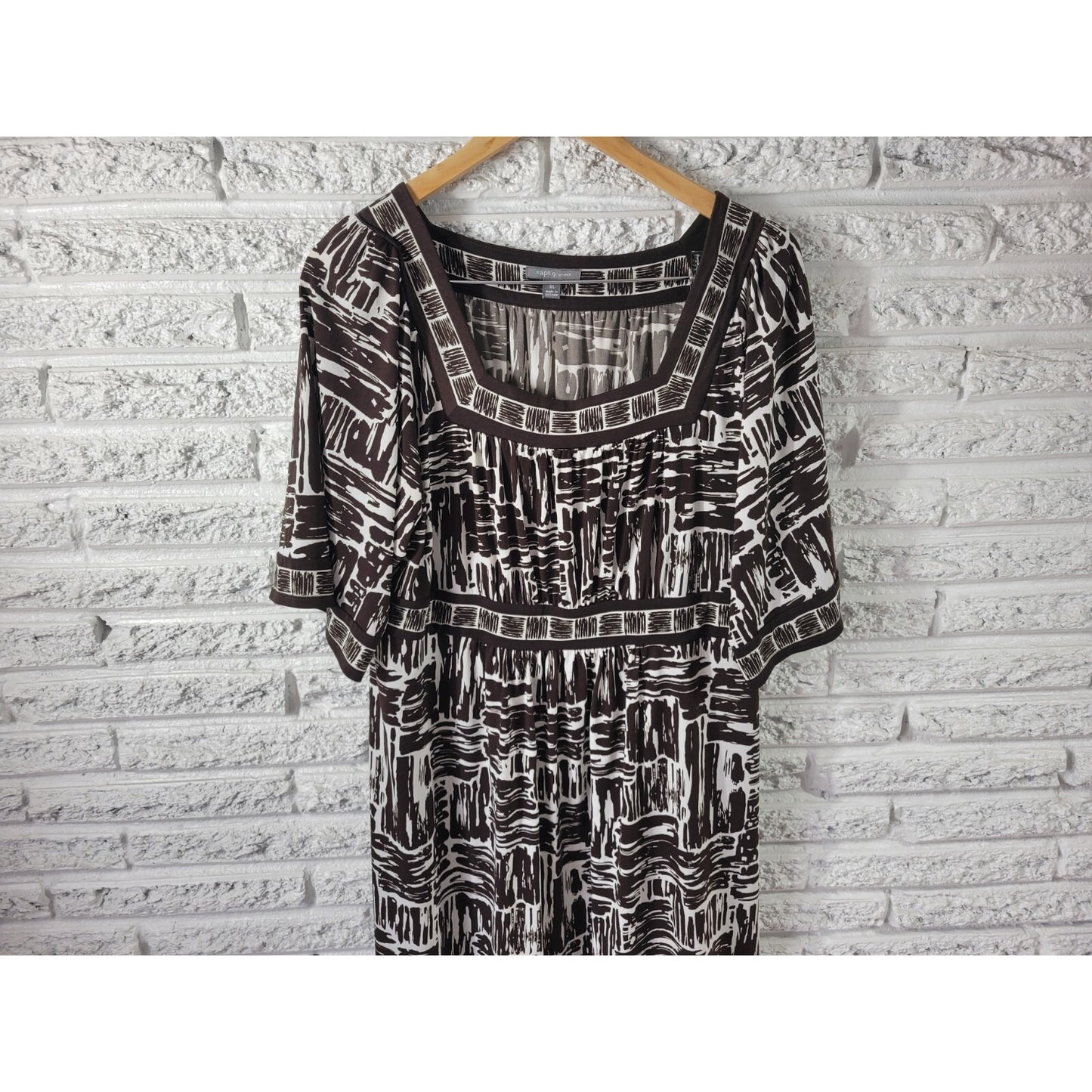 Apt 9 Women's XL Dress Blue Geometric Square Neck Short Sleeve Stretch Casual