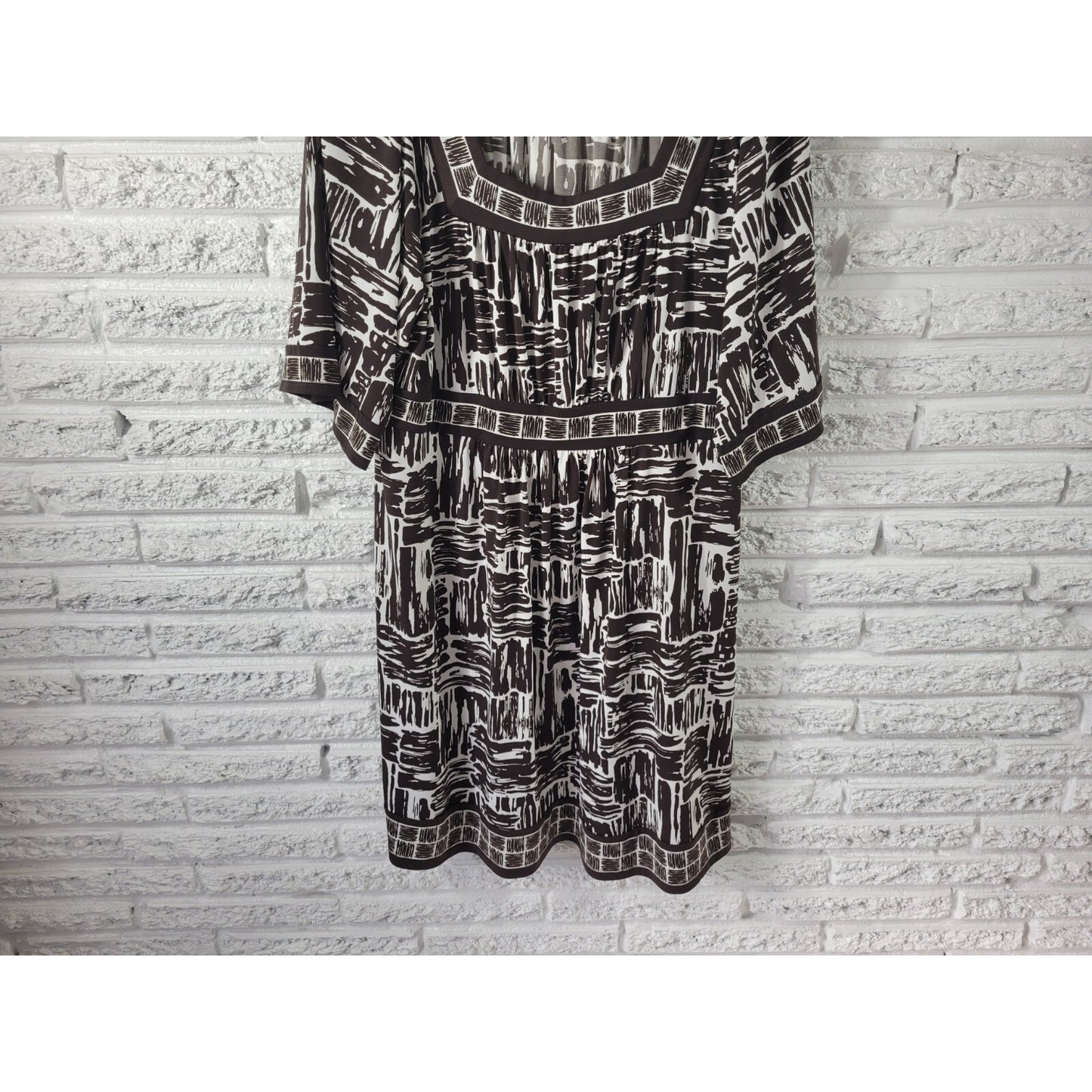 Apt 9 Women's XL Dress Blue Geometric Square Neck Short Sleeve Stretch Casual