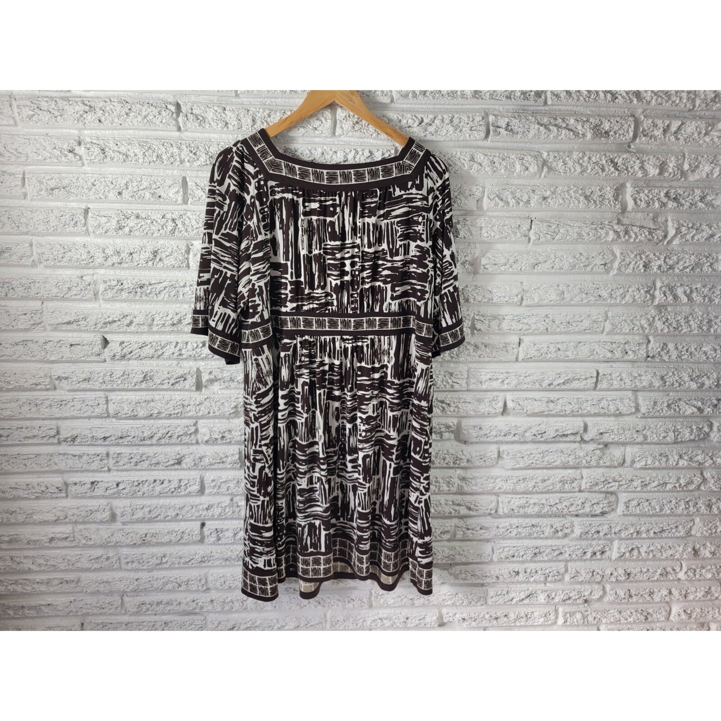 Apt 9 Women's XL Dress Blue Geometric Square Neck Short Sleeve Stretch Casual