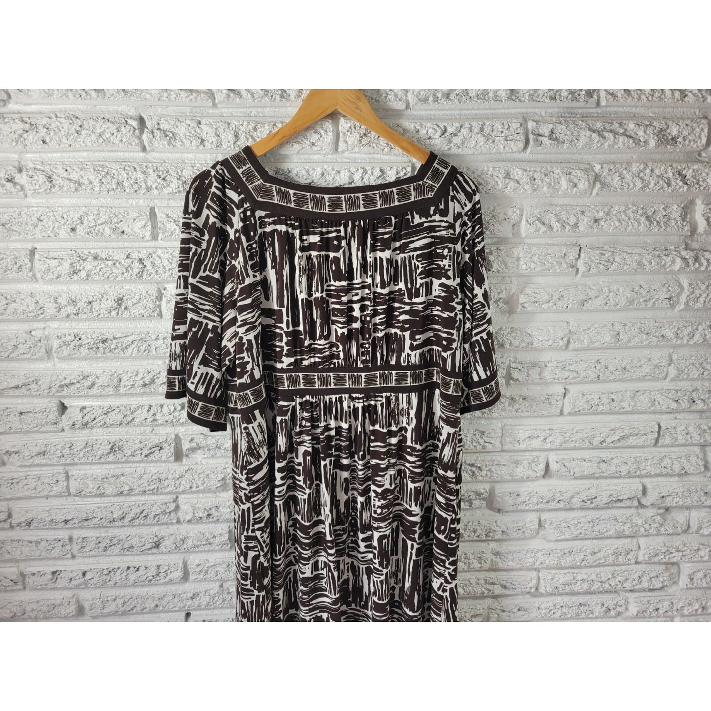 Apt 9 Women's XL Dress Blue Geometric Square Neck Short Sleeve Stretch Casual
