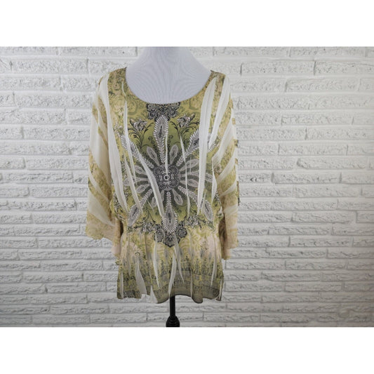 Cato Womens Top 18W 20W Plus Tunic Batwing Sleeve Sheer Comfy Green Floral